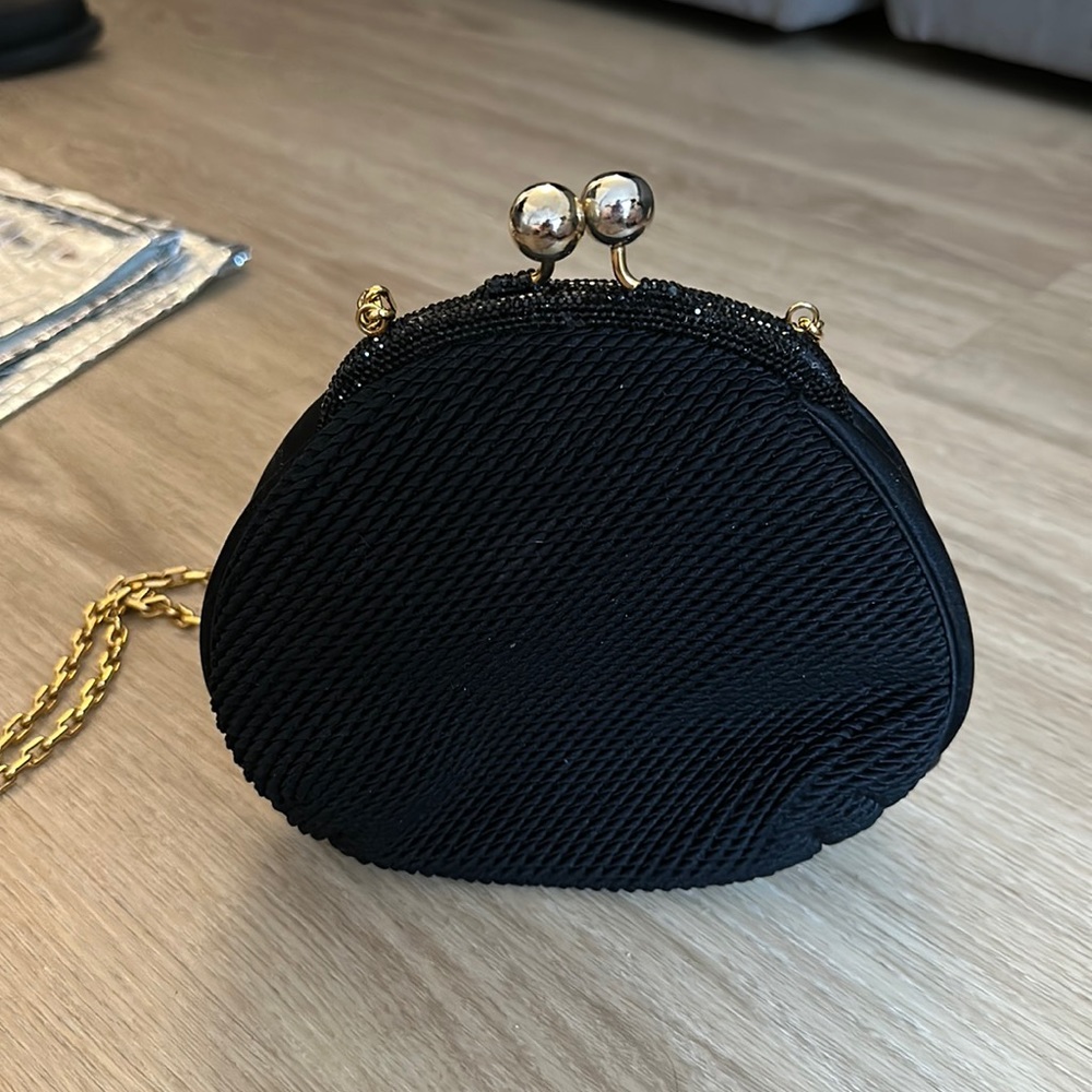 Judith lieber black and gold evening bag